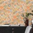 Vintage blomstertapet orangegrønt - blomstret Ikke-vævet tapet i retrostil - tapet