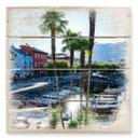 Cuadro de madera puerto en el Lago Mayor - 40x41,5 cm