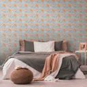 Papel pintado motivo floral naranja gris - papel pintado con flores y hojas