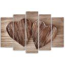 5 stykke lærredsprint Heart Wood Brown Retro