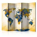 Screen room divider - Verdenskort - Sol og himmel , 5-delt - 225x172 cm
