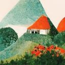 Fototapet Treechild - Small village in the middle of green hills
