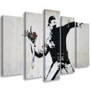 5 stykke lærredstryk, Banksy Graffiti kunstblomster