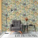 Papel pintado floral vintage verde amarillo - papel pintado retro floral pastel - papel pintado no tejido