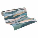 Abstrakt tapet bjerge akvarel - Ikke-vævet tapet i blå beige pink - tapet med mønster