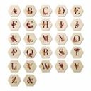 Hexagone - Placage bois de bouleau Lettres Alphabet fleuri bordeaux