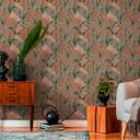 Papel pintado estampado con hojas y hierbas naranja verde - papel pintado tejido-no tejido jungla