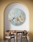 Rundt lærredsbillede Fugle på en gren Chinoiserie