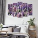 5 stykke lærredstryk, lilla blomster engplanter
