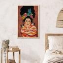Cuadro de madera mujer con corona de flores y gatos - Hülya