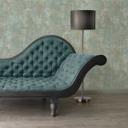 Tapet i brugt-look blågrå med guld accenter for en elegant atmosfære