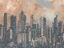 tapet skyline orange grå - non-woven tapet arkitektur Livingwalls - mat og glat