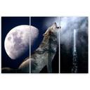 3 stykke lærredsprint, Wolf Nature Moon Fog
