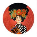 Póster Mujer sonriente con flores naranjas - Hülya - Redondo