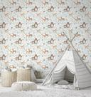 Børnetapet, non-woven tapet med illustration Kids Walls hvid, grøn, brun