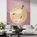 Papel pintado Grullas blancas y doradas en un cielo rosa - Aureous