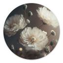 Billede Hvide blomster med guldstøv - Treechild - rund – print på aluminium (Alu-Dibond)