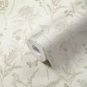 non-woven tapet med blomster og fugle hvid grøn - tapet med blomstermønster