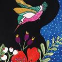 Fotomural Mujer con colibrí en la noche estrellada - Hülya