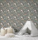 Børnetapet, non-woven tapet med illustration Kids Walls grøn, grå