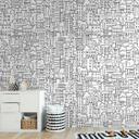 Fototapet med byillustration - non-woven tapet med sort-hvidt mønster - tapet til børneværelset