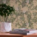 plantetapet med blomster grøn beige - non-woven tapet med blomstermotiver