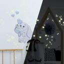 Wallsticker Baby elefant med hjerter (blå) som er selvoplysende i mørke - vægprint