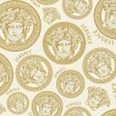 Versace non-woven tapet i guld og hvidt luksus design tapet med medusa hoveder