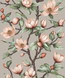 Papel pintado no tejido ramas, flores naturaleza floral mate en gris marrón verde