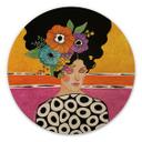 Cuadro de madera mujer con corona de flores de colores - Hülya - Redondo