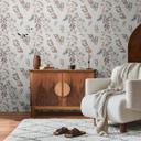 Papel pintado Floral gris rosa - Acuarela ramas y hojas - Papel pintado no tejido moderno
