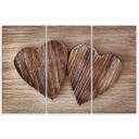 3 stykke lærred Print Heart Wood Brown Retro Shabby