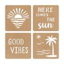 Deco MDF sol, playa y palmeras (set de 4) - naturaleza