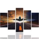5 stykke lærredstryk Sunset Airplane