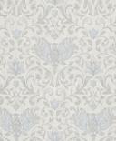 Non-woven tapet med blomster, blade og ornamentale blomstermotiver i blank grå og beige