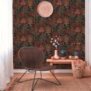 non-woven tapet med blade i retrostil sort farverig - blomstret tapet blomster