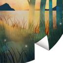 Tapet cirkel Skovens magi ved solnedgang - SpaceFrog Designs - vliesetapet/selvklæbende non-woven tapet