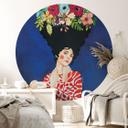 Fotobehang Vrouw met bloemen in het haar - Hülya - Rond - Zelfklevend/niet-geweven