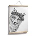 Póster Zorro blanco y negro con corona de flores - Korenkova