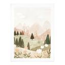 Plakat pastel bjerglandskab med blomster - Treechild