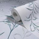 Papel pintado no tejido hojas naturaleza floral mate en blanco verde