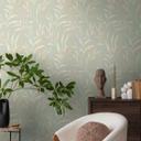 Papel pintado Hojas verde claro beige - filigrana ramas moderno - Papel pintado no tejido mate