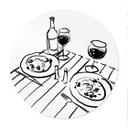 Póster blanco y negro bodegón cena con vino - Treechild - Redondo