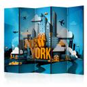 Skærm som rumdeler - Velkommen til New York , 5-delt - 225x172 cm