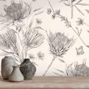 tapet med tegnede blomster hvid sort - non-woven tapet blomstermotiver med blomster
