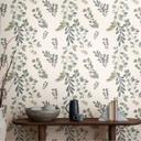 Papel pintado floral blanco verde - ramas y hojas estilo acuarela - Papel pintado no tejido - natural