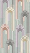 Non-woven tapet med rundbue-motiver i grøn, beige grafik