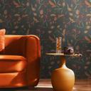 Blommig tapet blommar orange röd - mörk bakgrund - elegant Icke-vävd tapet