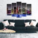 5 stykke lærredstryk arkitektur New York Night