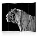 Skærm til rumdeling - Hvid tiger , 5-delt - 225x172 cm